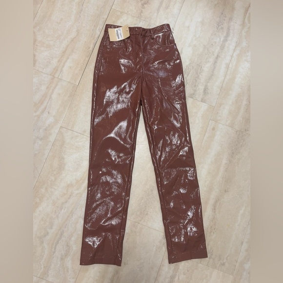 NWT MESHKI Shiny Chocolate Brown Pants (XS), 30โ - Picture 3 of 6